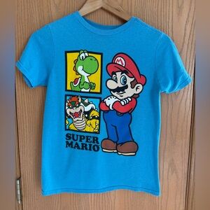 EUC Nintendo Super Mario Boys Mario Yoshi Bowser Blue Graphic Shirt Youth M